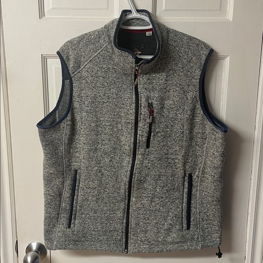 Orvis grey fleece knit hiking fishing unisex outdoor fall vest men’s size XL